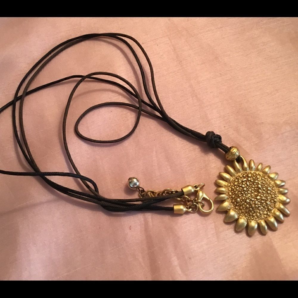 Goldtone and Brown Cord Daisy Necklace